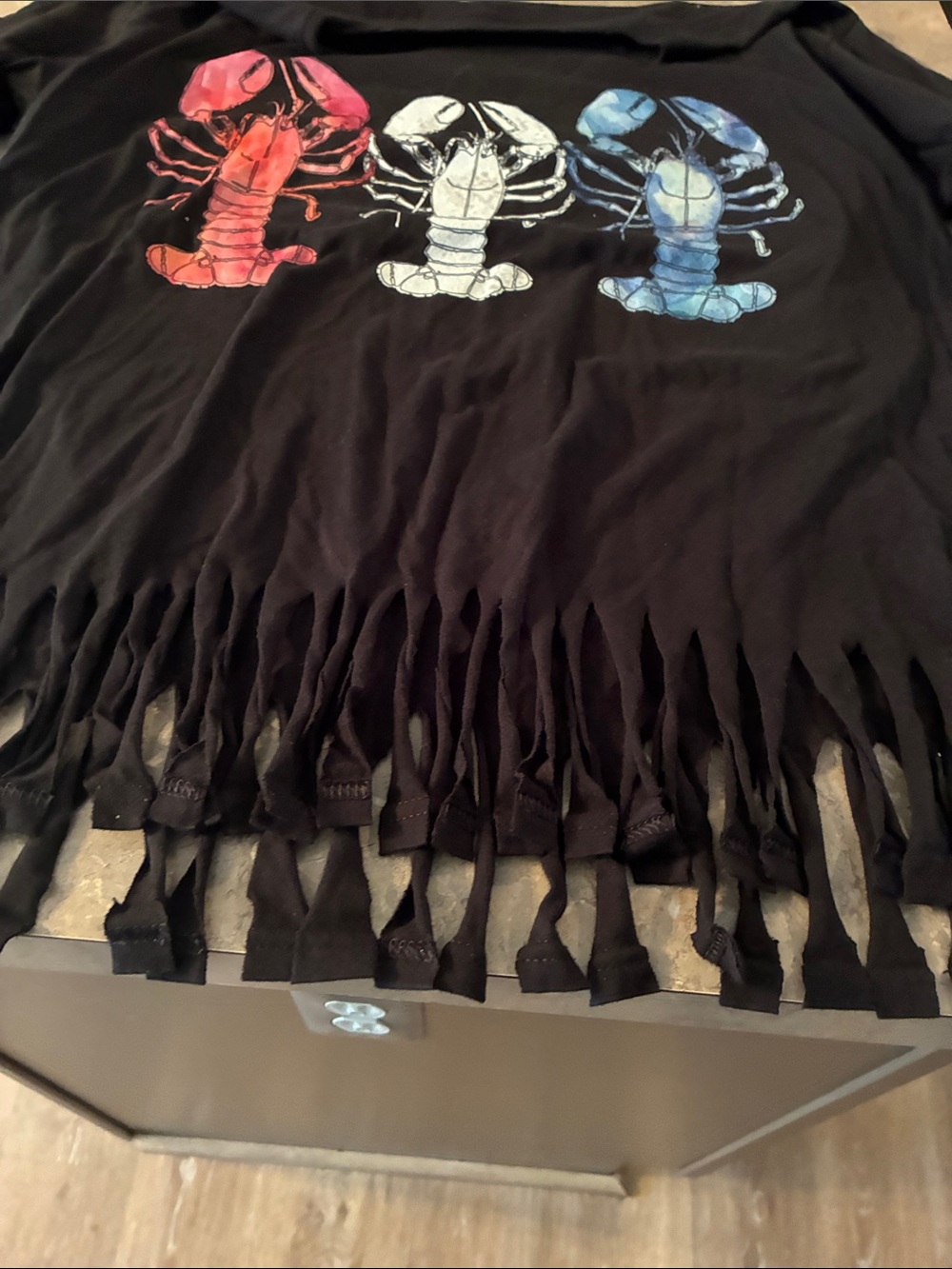 Kids Black Fringe Tee with Red, White & Blue Lobster Graphic